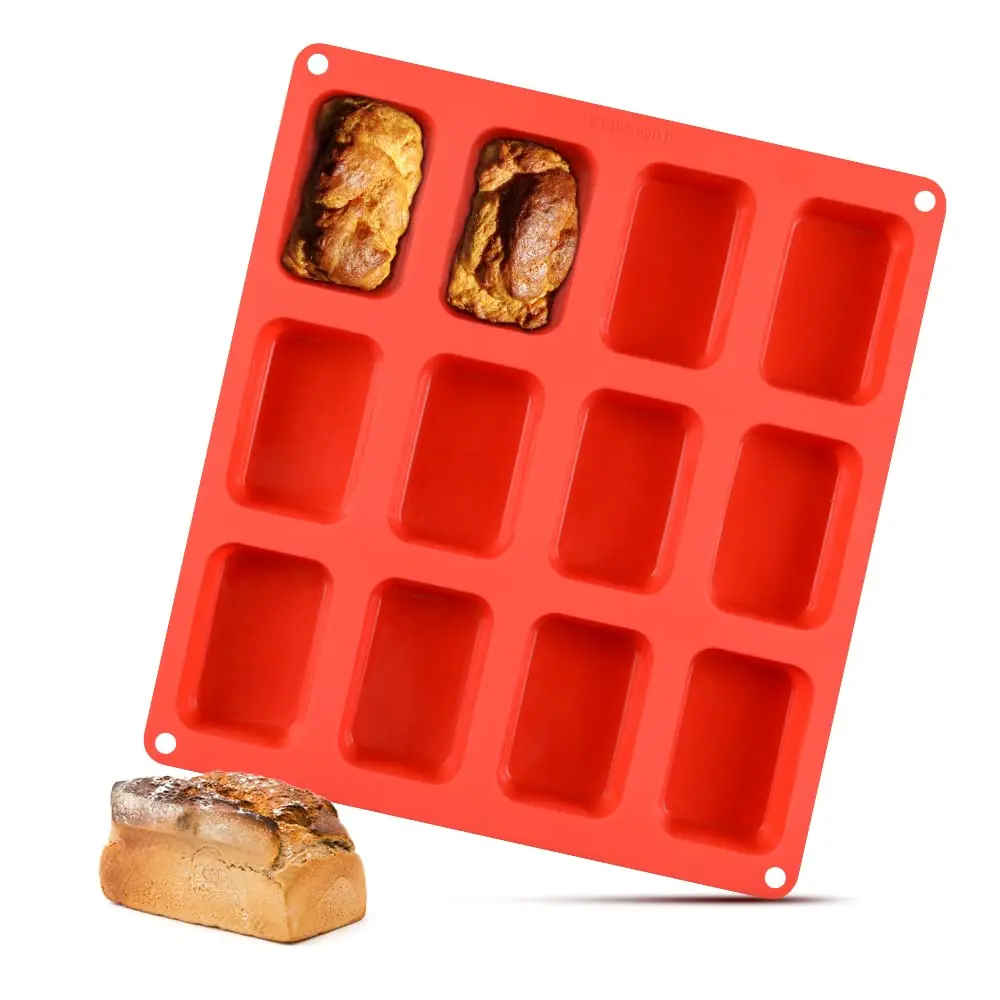 Silicone Mini Loaf Pan  Bread Brownie 12 Cavities Nonstick Food Grade For Baking Cornbread Cheesecake And Chocolate (1 Pack)
