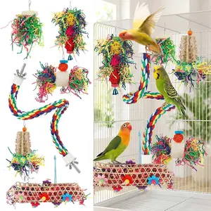 6PCS Foraging Bird Toys - Shredding Parakeet Toys with Rope Perch for Conure, Cockatiel, Budgies, Lovebird, Parrotlet