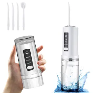 Cordless Water Flosser with 4 Nozzles, 3 Modes Oral Irrigator with 230ml Water Tank, Portable Rechargeable Teeth Cleaning Machine, IPX7 Waterproof Tooth Flusher for Home Travel