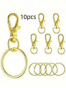 10pcs Keychain Hooks with Ring Bulk, Rotating Clip Hook for DIY Hanging Rope Pet Leash Keychains, Plain Style, No Warning