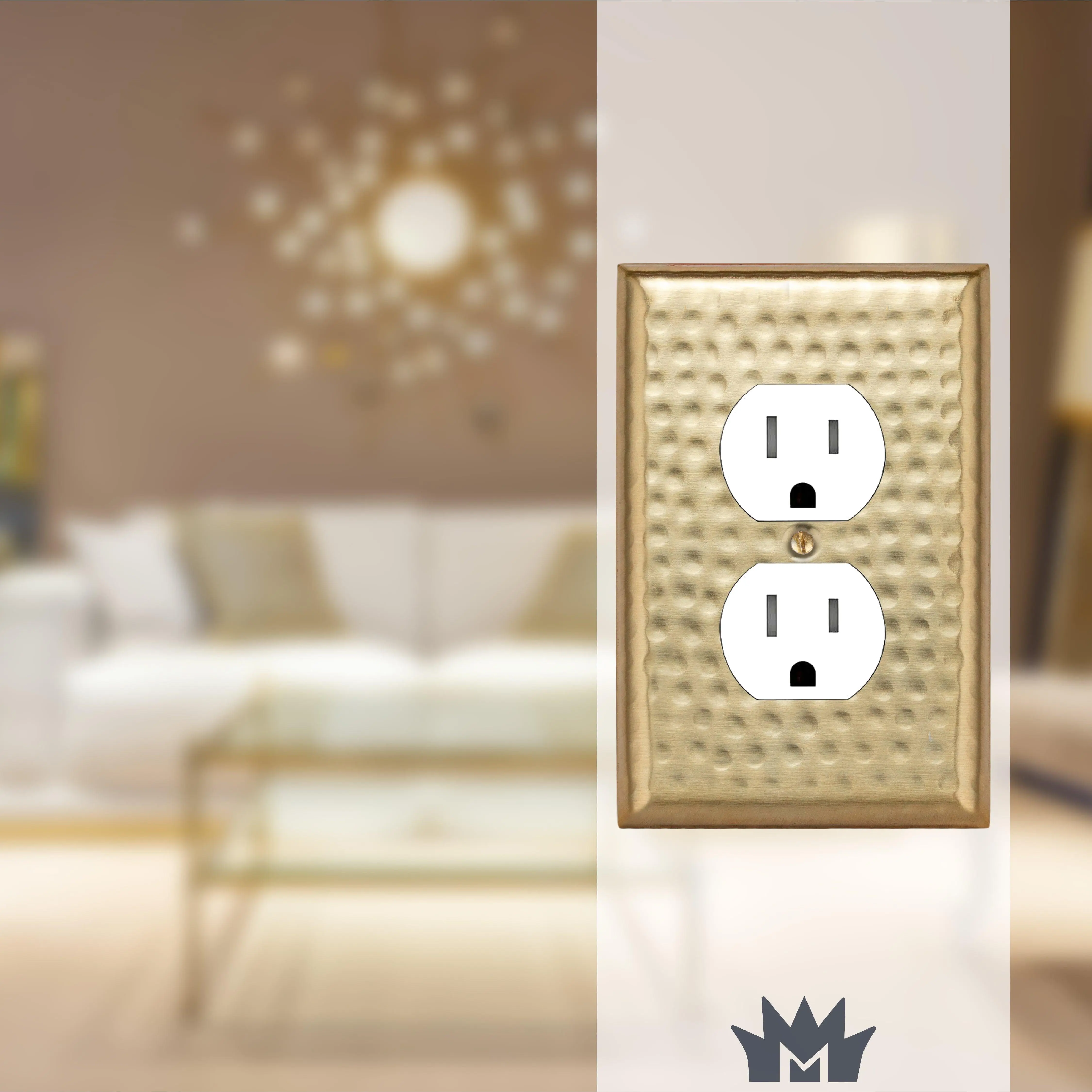 Hand Hammered Duplex Outlet Switch Wall Plate - Brushed Gold Finish