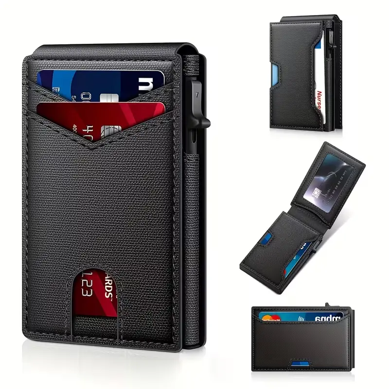 Men's Business Style PU Leather Compact Wallet withCard Slots, Trendy Money Clip Wallet with Card Slots,RFID Blocking Wallet for Daily Use