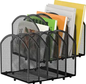 5 Sections Desktop File Organizer, File Mail Sorter Office Organization File Folder Holder, 2Pack Black for Office School & Classroom