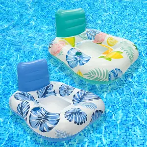 1 piece inflatable square pool float seat with floral and tropical design - durable PVC material, mixed colors (teal, pink, blue) -perfect for beach, pool, and lake activities, inflatable pool