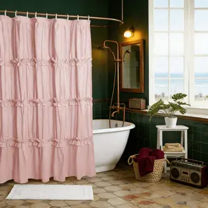 Elegant Solid Color Ruffled Shower Curtain, Vintage Fold Design, Perfect for Main Bathroom, Hotel, Salon, Bathrooms