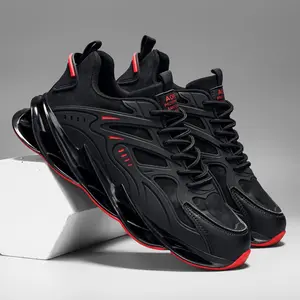 Men's Fashionable Breathable Lace-Up Blade Sneakers, Black, Suitable for Running, Jogging, Tennis, and Fitness, Casual Outdoor Running Shoes