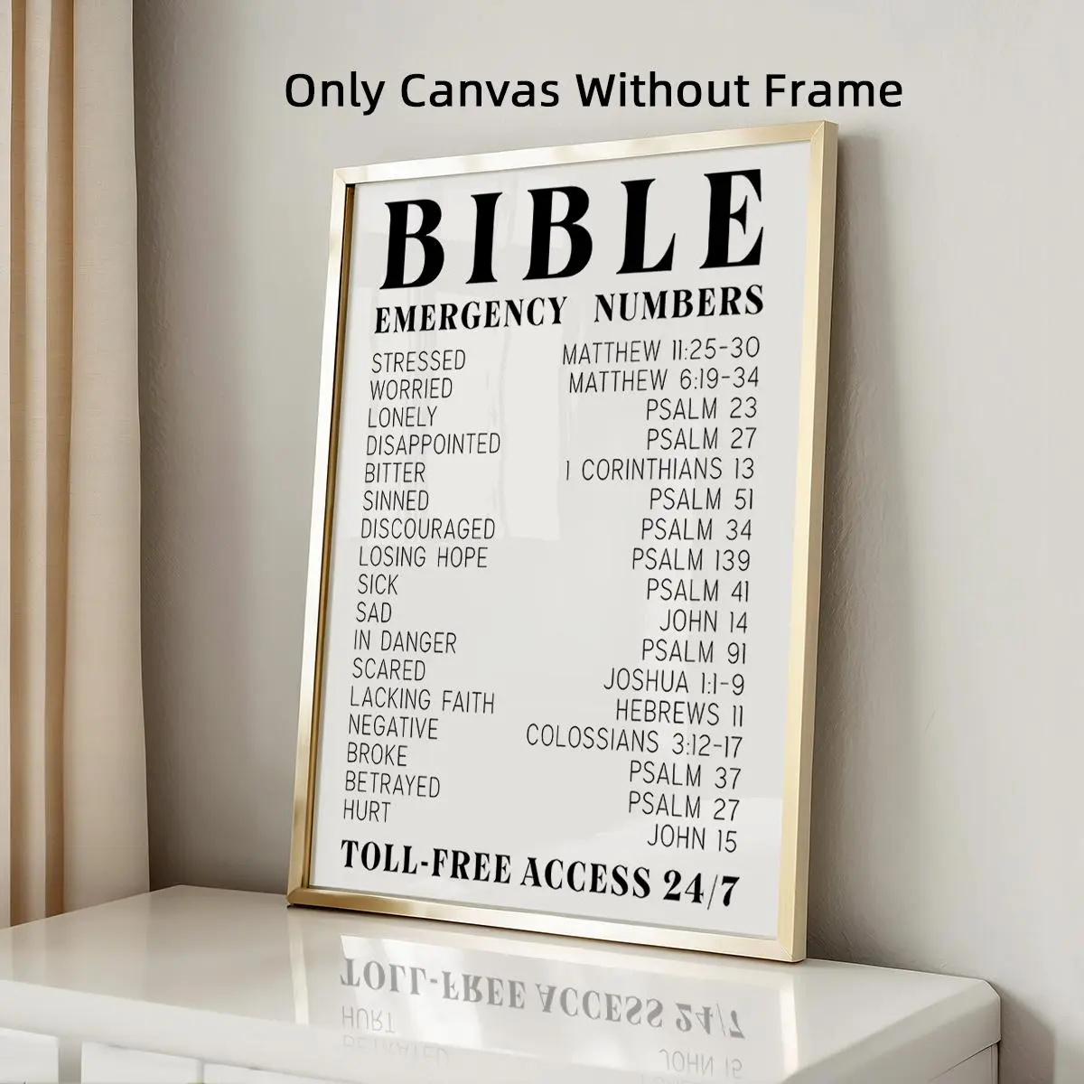 1Pc Optinal Frame Bible Emergency Numbers Canvas Poster, Canvas Art And Prints For Walls, Inspirational Scripture Wall Art, Wall Painting For Gift, Wall Picture for Home and Office Wall Decor, Wood Wall Art