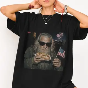 4th of July Gandalf Wizard Hotdog Shirt, LOTR Inspired Comfort Colors T-Shirts, Funny LOTR Wizard Meme Graphic Tee, Patriotic Gift
