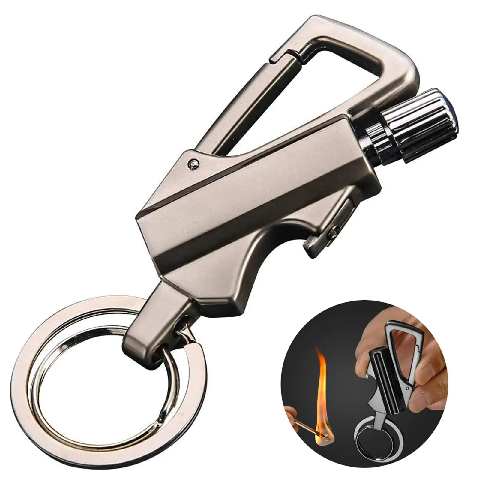 Metal Keychain Lighters, Windproof and Refillable 3-in-1 Gadget with Bottle Opener, Outdoor Dual Function Lighter, Windproof Lighters, Outdoor Portable Lighter, Portable Gas Lighter