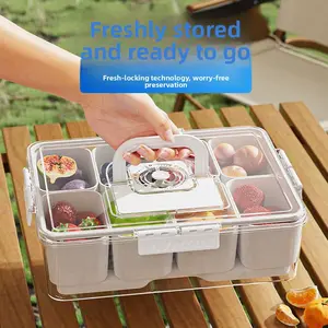 Divided Portable Ice Food Storage Container| Salad Draining Fresh Keeping Box with Compartments for Fridge Fruit Meal Prep