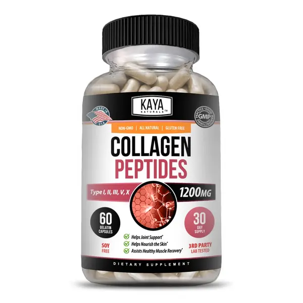 Collagen Peptides Types I, II, III, V, X 1200mg Pills Anti-Aging Skin Capsules