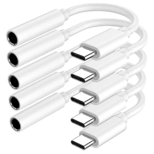 5 Pack USB C to 3.5mm Headphone Adapter, Type C to Aux Audio Dongle, USB C Headphone Jack Adapter for iPhone 17/16/15 Pro Max, Samsung Galaxy S25/S24/S23, iPad, MacBook, USB C Audio Adapter