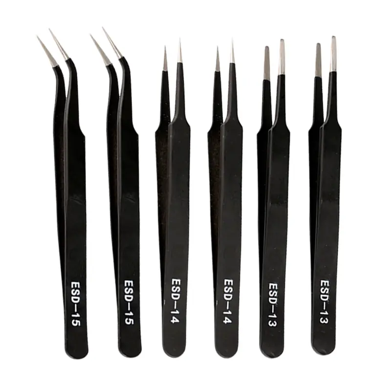 6PCS Precision Tweezers Set, Upgraded Anti-Static Stainless Steel of Tweezers, for Electronics, Soldering, Laboratory Work, Jewelry-Making, Model, Craft