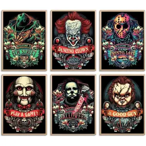 6 Pack Halloween  Painting Kits,   Art Kits for Adults, DIY  Art Crafts for Room Bedroom Living Room Bathroom Decor, 5D  Art Painting, Halloween Gifts, 12x16 Inch