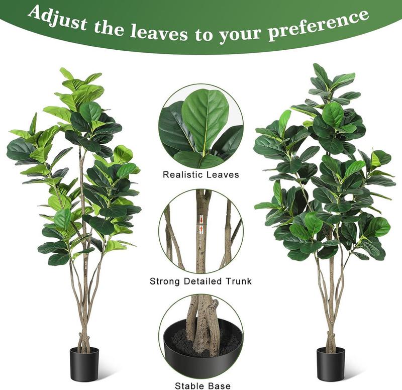 Artificial Multi-Stem Simulation Fiddle Leaf Ficus Tree, Fake Fiddle Leaf Ficus Plant Green Tree with Pot, Suitable for Indoor Outdoor Home Office Living Room Bathroom Decoration Gift Decorative Fruit Faux