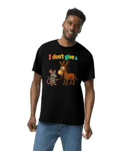 I Don't Give A Funny T-Shirt - Premium 100% Heavy Cotton Unisex Tee with Cartoon Rat & Donkey Design for Casual Wear & Gag Gifts Medium Size