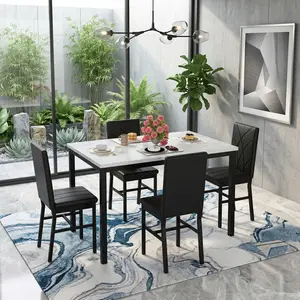 Modern 5 Piece Dining Table Set for 4, Faux Marble Dining Table with Velvet Upholstered Chairs, Small Kitchen Dining Table Set, Ideal for Compact Dining Room & Small Space Apartment