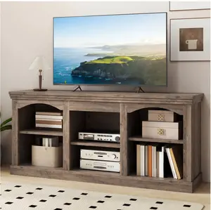 59" Washed Grey Farmhouse TV Stand, Adjustable Shelf Entertainment Center for 65 Inch TVs for Living Room, Washed Grey