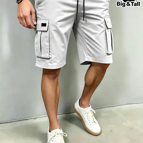 Men's Plus Size Casual Trendy Shorts, Loose Fit Workwear, Ideal Summer Choice, Perfect for Daily Wear and Outdoor Activities, Breathable Fashion Pocket Shorts, Lightweight Casual Shorts, Breathable Plain Shorts