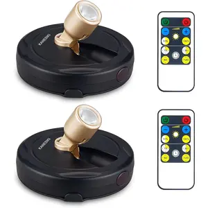 Spotlight Battery Operated, Wireless LED Puck Light, Dimmable Accent Spot Light for Plant Tree Indoor, Stick Uplighting for Display Photo Dartboard Painting Artwork Gallery Portrait, 2 Pack