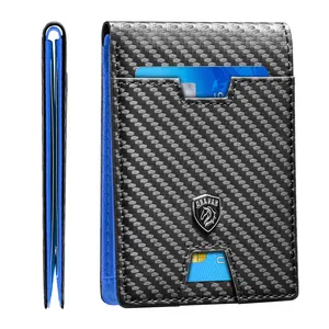 Wallet for Men Slim Mens Wallet RFID Blocking Front Pocket with 11 Card Slots Minimalist Bifold Credit Card Holder Genuine Leather Carbon Fiber Money Clip with Gift Box Men's Plaid
