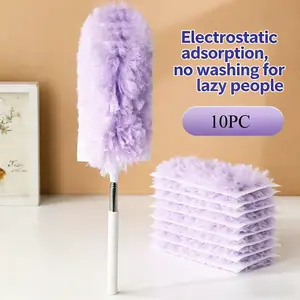 10PC cleaning duster head + electrostatic precipitator duster, vacuum duster, disposable retractable color non-woven cleaning artifact (send another duster head)