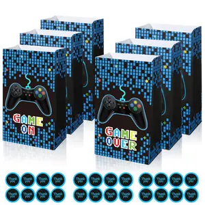 24 Pack Gamer Party Favor Bags, Video Game Theme Candy Bags with Stickers for Kids Birthday