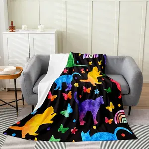Colorful Cat Flannel Fleece Throw Blanket，Queen 90"x90" Rainbow Fuzzy Blanket,Lovely Rainbows Cute Butterfly Plush Blanket