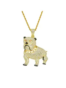 European and American Hip-hop Bulldog Full Diamond Pendant Necklace, Personalized Cool Alloy Accessory Men's Necklace for Nightclub Style