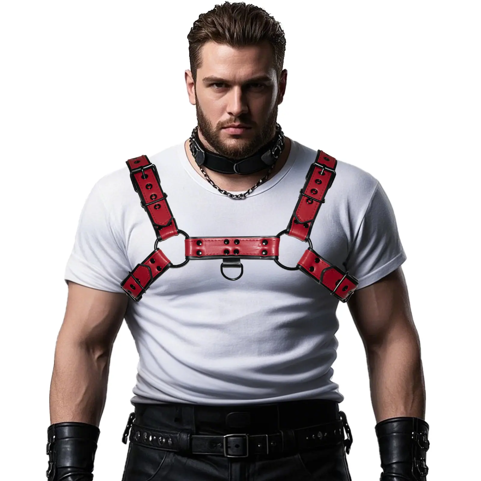 Mens Harness PU Leather Suspenders Shoulder Belt Adjustable 3color Halloween Costume Stainless Steel