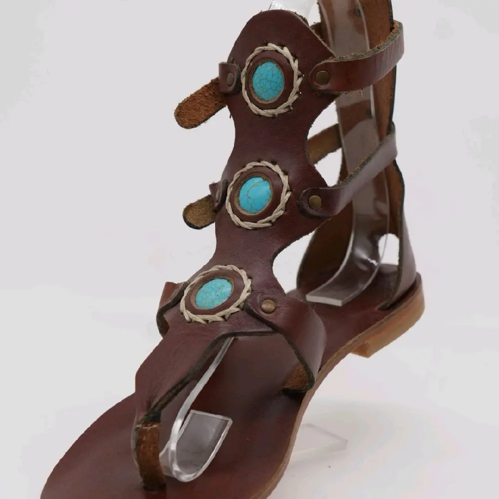 turquoise flat sandal hand made leather 6.5-7 37