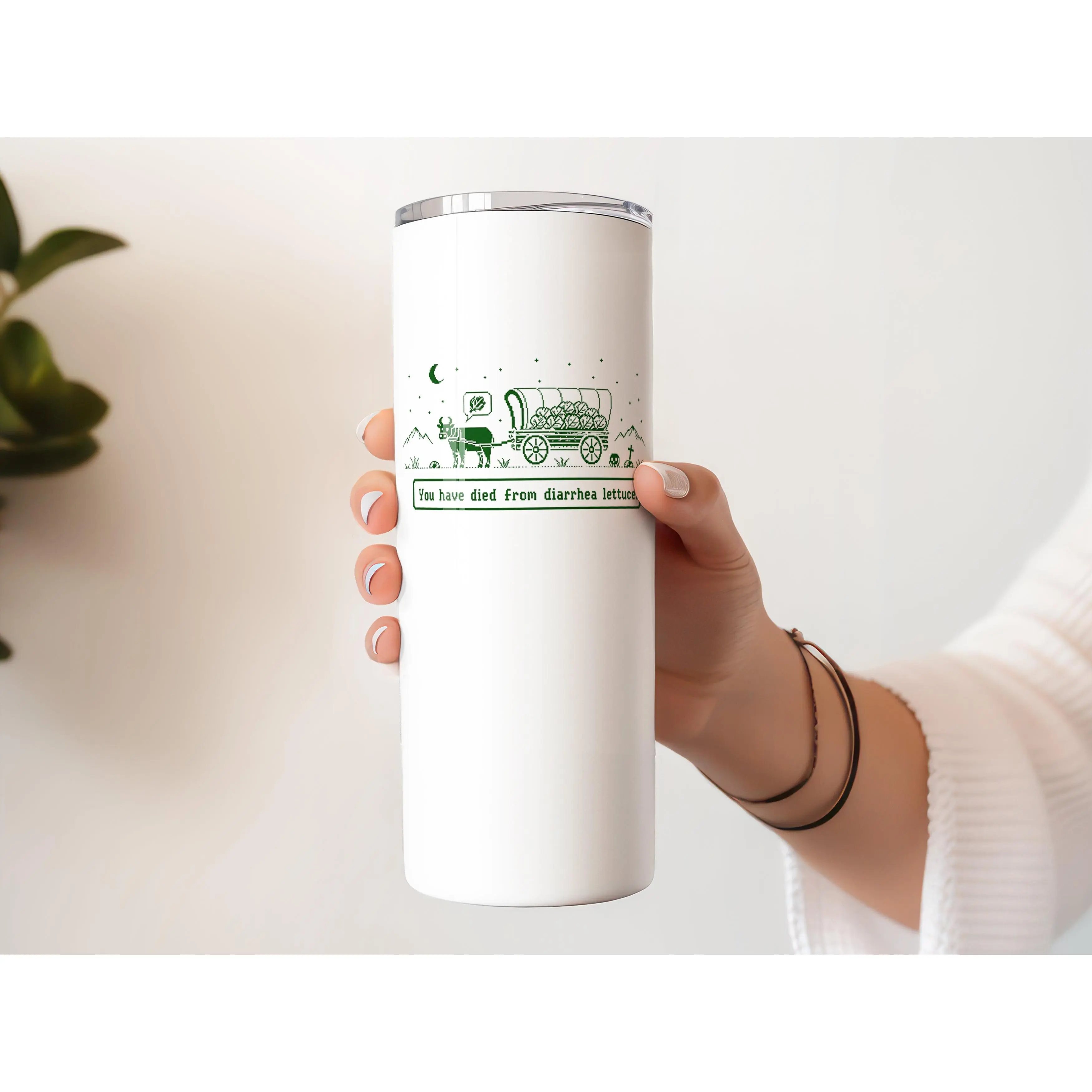 20 oz Portable Skinny Silicone Vacuum Flask Tumbler, Beach Beverage Drinkware, "Don't Eat the Lettuce" Themed Kitchenware, Flasks