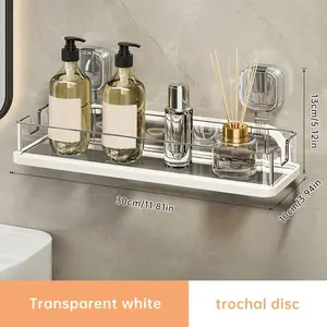 1pc MUSURJOY Suction Cup Bathroom Shelf with Heavy-Duty Thickened Plastic & Aluminum Frame - No-Drill Wall-Mounted Shower Shelf, Space-Saving Corner Shelf Suitable for Shower, Bathtub, Toilet, Sink, Balcony - Installation Bath Organizer, Shelves