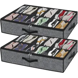Sturdy Under Bed Shoe Storage Bag (2 Pack), Fits 12-24 Pairs, Transparent Window, Breathable Design, Dual Use for Under Bed & Shoe Cabinet