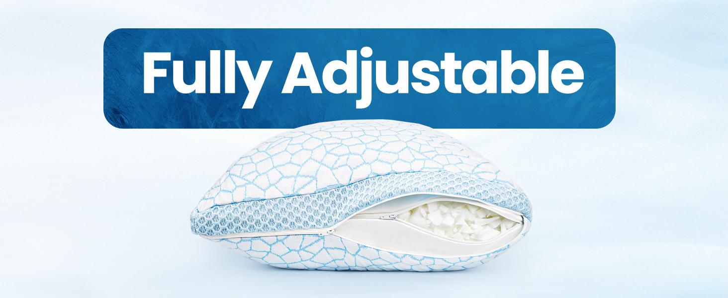 QUTOOL Luxury Cooling Memory Foam Pillows 2 Pack,Bed Pillows Set of 2,Adjustable Gel Pillow for Side Back Sleeper with Removable Cover, Valentine's Day Gifts, Decor Bedroom Accessories