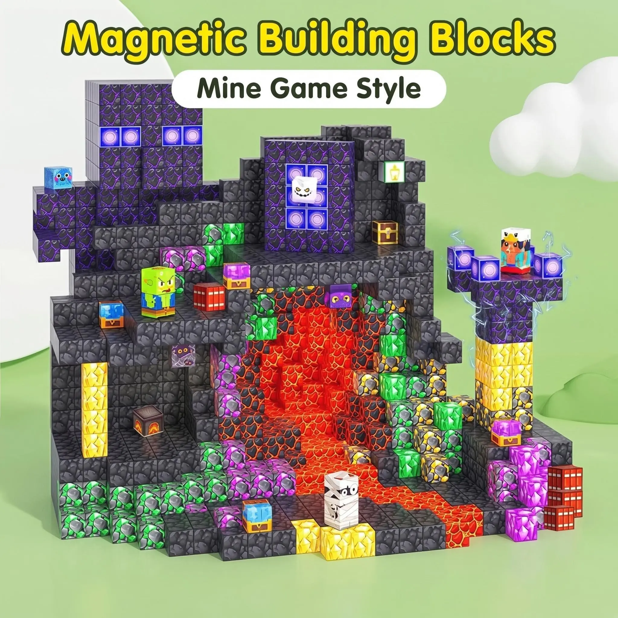 100/200/300 pcs Magnetic Building Block Set – Cave Adventure Theme, Assembled Building Block Toy, Children's Magnetic Sensory Toy, Mine Building Toy Set, Magnetic Building Blocks to Stimulate Creativity, Perfect Fun Toy and Ideal Gift for Holiday Partie