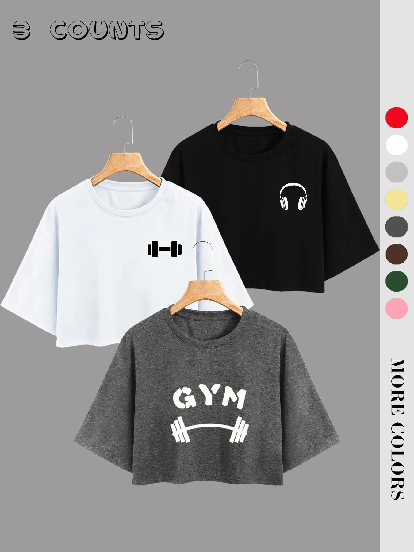 Unisex Streetwear Short-Sleeve T-Shirt, "Gym" Letter Print with Earphone & Dumbbell Graphic, Casual Loose-Fit Round Neck Workout Top for Summer