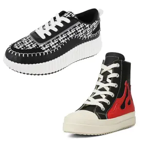 Clearance Sale Black and White Bandana Print Platform Sneakers for Women Lace Up Casual Platform Shoes Comfortable Chunky Sole Fashion Sneakers for Everyday Wear