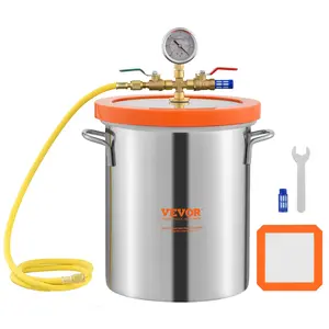 VEVOR 3 Gallon Vacuum Chamber, Upgraded Tempered Glass Lid Vacuum Degassing Chamber, 304 Stainless Steel Chamber, for Stabilizing Wood, Resin Degassing, Silicone Degassing and Plaster Degassing