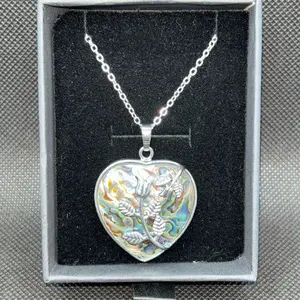 Abalone shell, heart pendant necklace