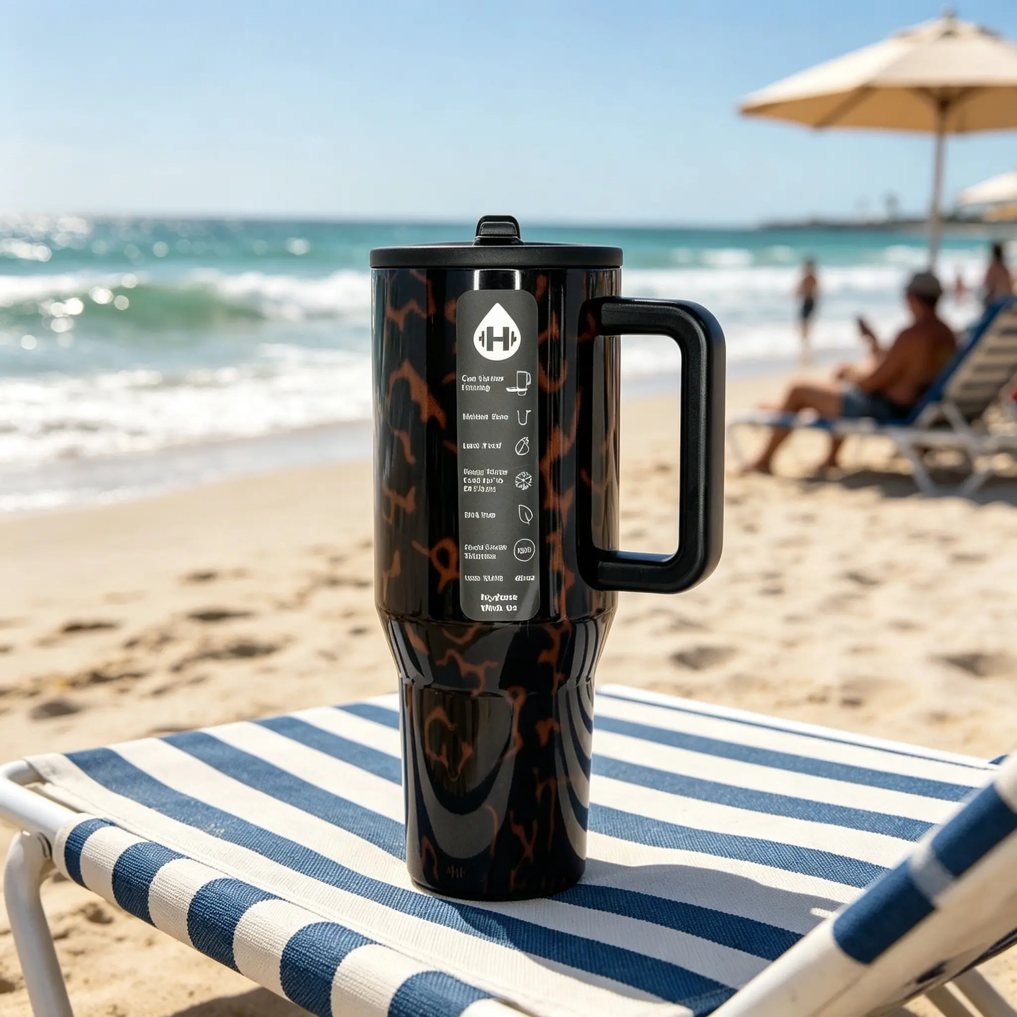 Stylish HydroJug 40oz Dark Tortoiseshell Vacuum Flask - Leak-Proof Stainless Steel Insulated Bottle, 1000-2000ml Compact Explosion-Proof Anti-Scalding, 24H Cold Retention, Adult Casual Portable Car Tumbler with Double Silver Edge Fine-Message Ceramic Mug