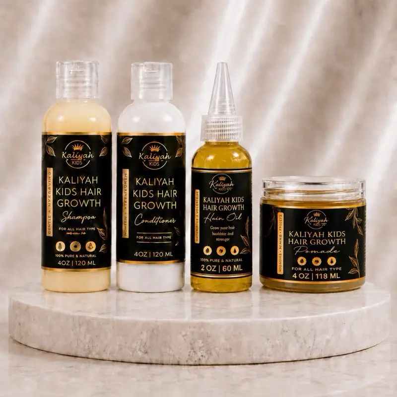 Kaliyah Kids Hair Growth Mini Sets of 4 , 4 oz Shampoo & Conditioner 4 oz Pomade , 2 oz Hair Growth Oil