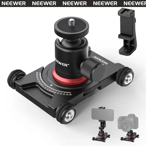 NEEWER SD001 Lightweight Manual Camera Slider Dolly with 1 x Ball Head, Articulating Arm, Phone Clamp, Smooth Wheels, 90° Tilt Control, 1/4” Mounting Screw (100x84x20mm/3.9”x3.3”x0.8”) for Smartphones, Mirrorless Cameras - Photography, Vlogging Equipment
