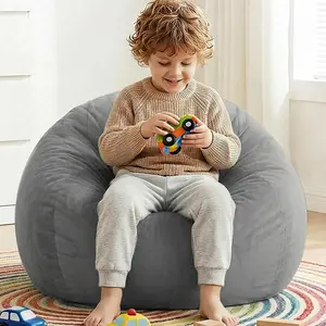 Stuffed Animal Storage Bean Bag Chair Cover for Kids No Filler Soft Comfy Velvet Machine Washable Beanbag Chair Cover With Handle for Living Room Bedroom Dorm Dark Gray