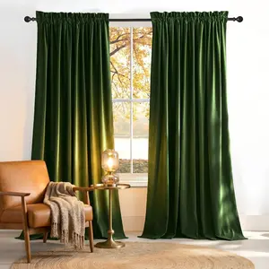 Olive Green Velvet Blackout Curtains 96 inch Long for Spring, Thermal Insulated Energy Saving Super Soft Calming Luxury Window Treatments for Bedroom and Living Room Decor, 52 Wide 2 Panels