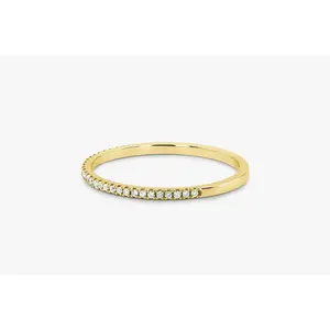 Gold Plated Half Eternity Ring with Clear CZ Stones, Dainty Stackable Wedding Band, Minimalist Everyday Jewelry for Women
