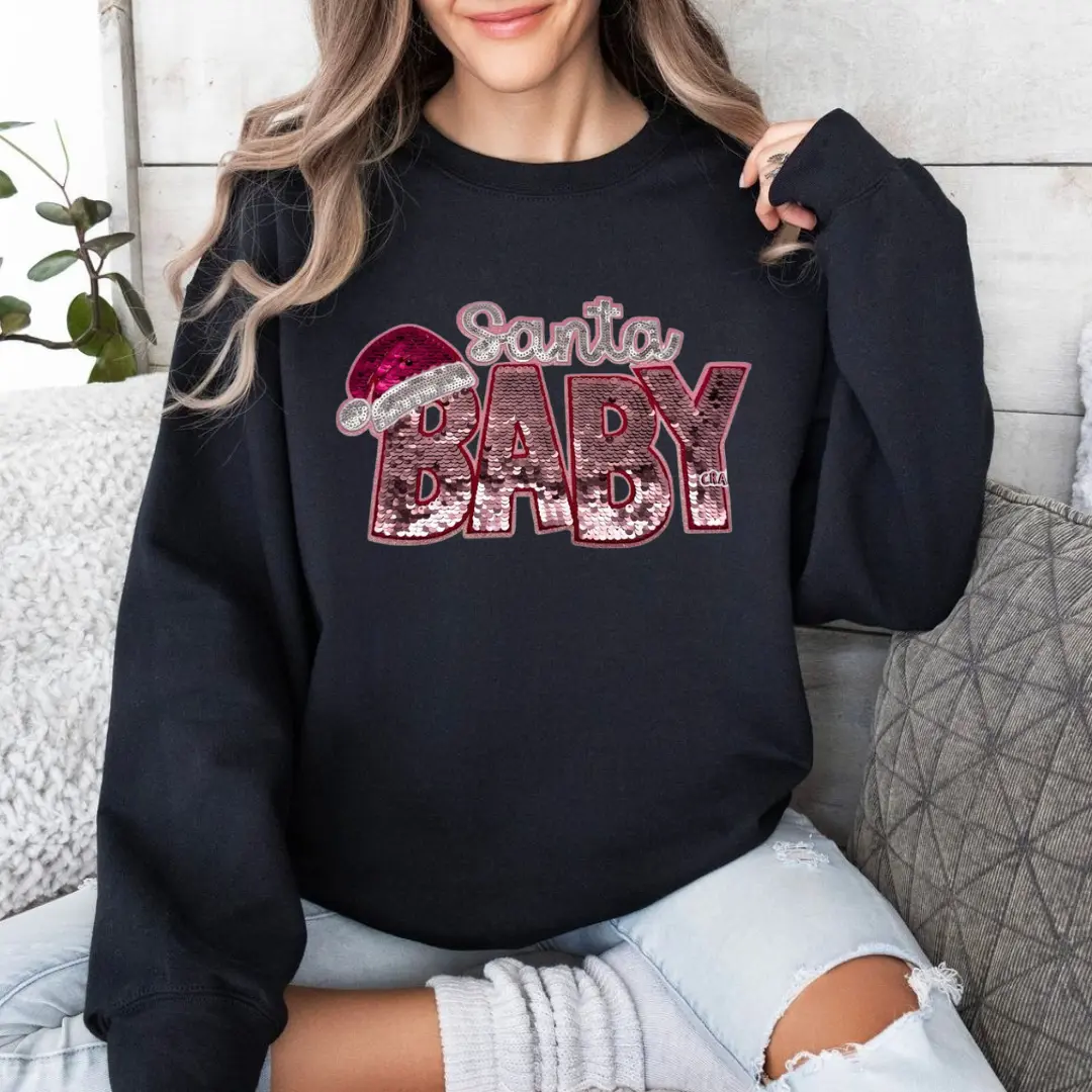 Santa Baby Sparkle Patch Christmas Gildan Sweatshirt