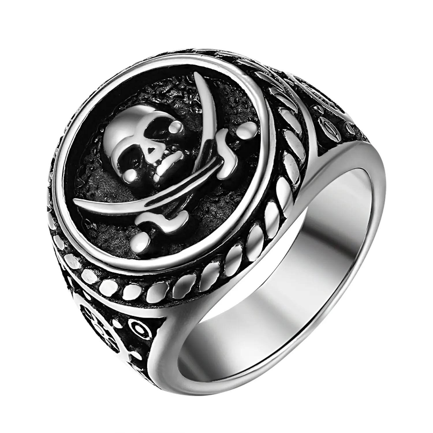 OIDEA Pirate-Inspired Stainless Steel Skull Dagger Ring for Men, Goth Stackable Skull Pendant Ring, Vintage Antique Biker Punk Silver Stainless Steel Jewelry, Halloween Gift, Stackable Ring