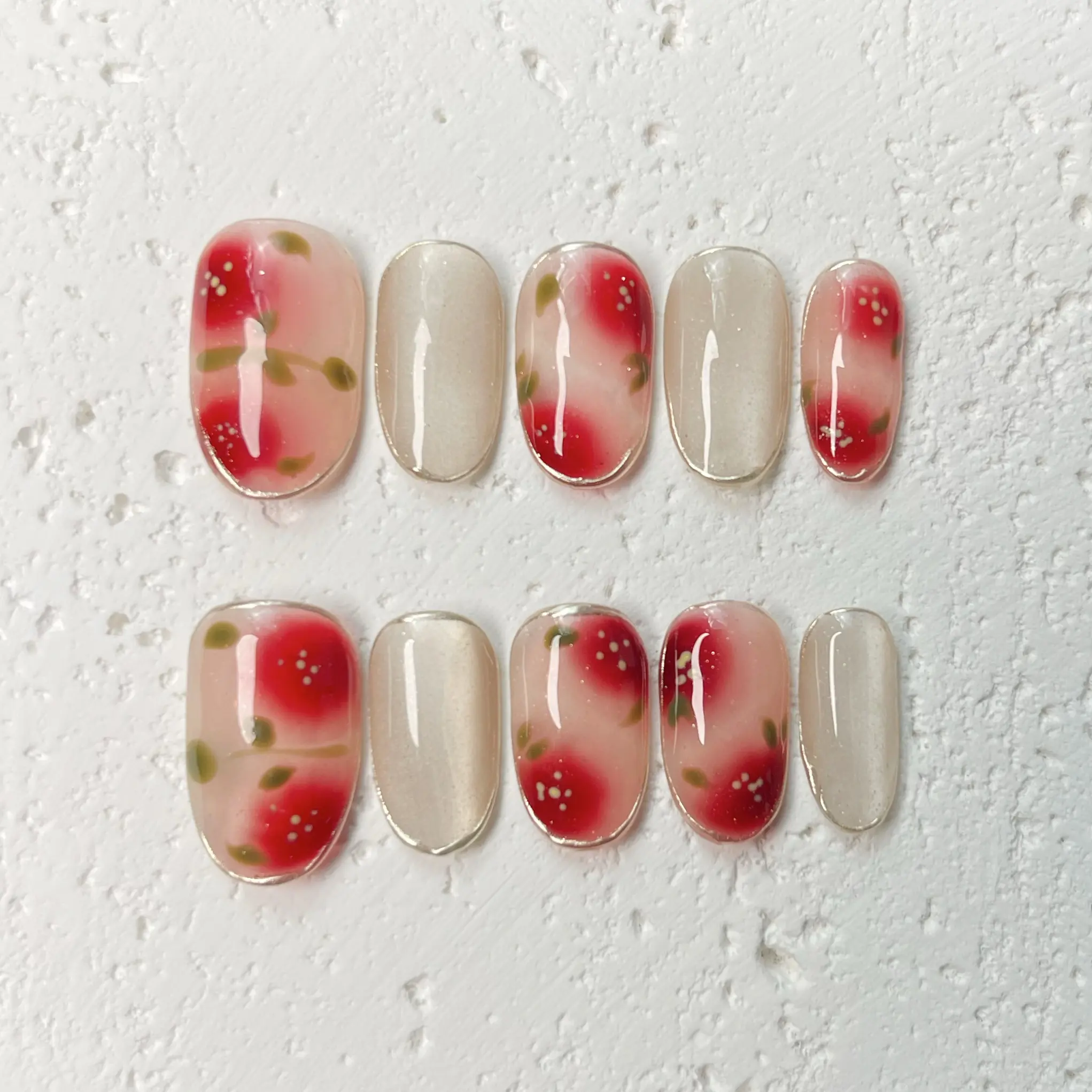 [Petal Kiss] Short Oval Handmade Press on Nails, Fake Nails with Nail tool kit with Jelly Stickers, Reusable, Durable