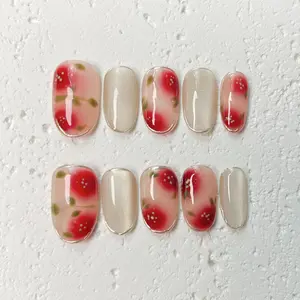 [Petal Kiss] Short Oval Handmade Press on Nails, Fake Nails with Nail tool kit with Jelly Stickers, Reusable, Durable